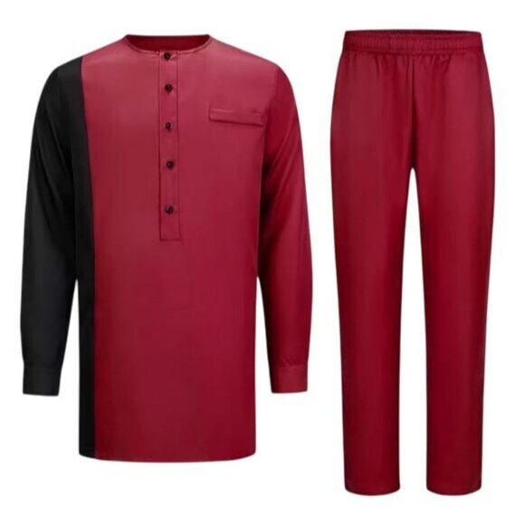 African Formal Dashiki Vibrant Crimson Shirt & Pant Suit Traditional Dress Outfi - Picture 3 of 7